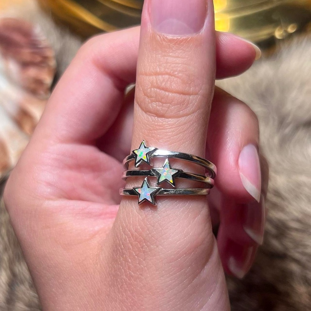 Sterling silver lab opal star rings